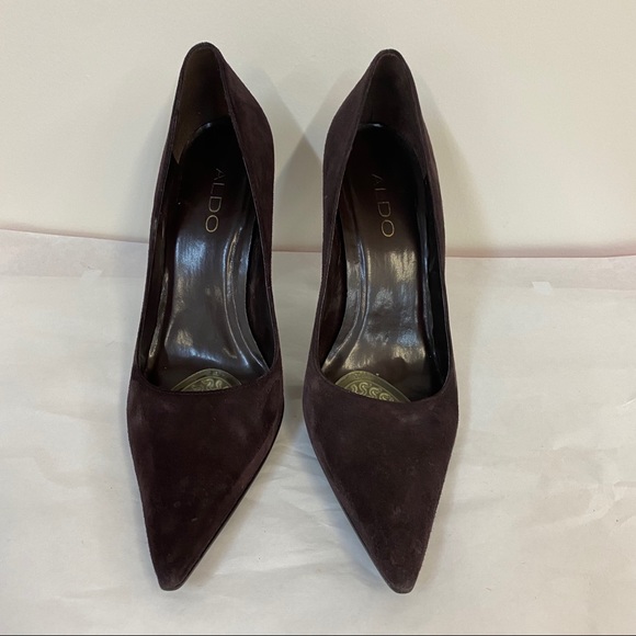 Aldo Brown Suede Leather Pointy Toe Heels, Shoes - Picture 2 of 8